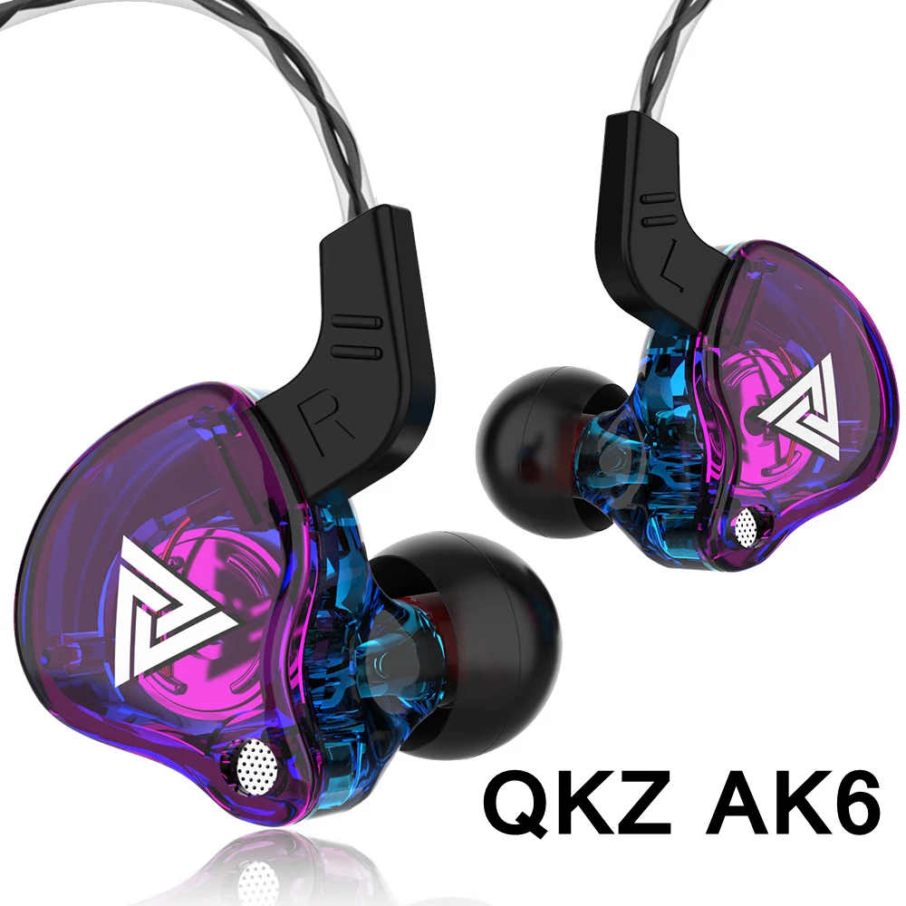 QKZ AK6 3.5mm Wired Headphones Copper Driver Stereo HiFi Earphone Bass Earbuds Music Running Sport Headsets Games Earphones