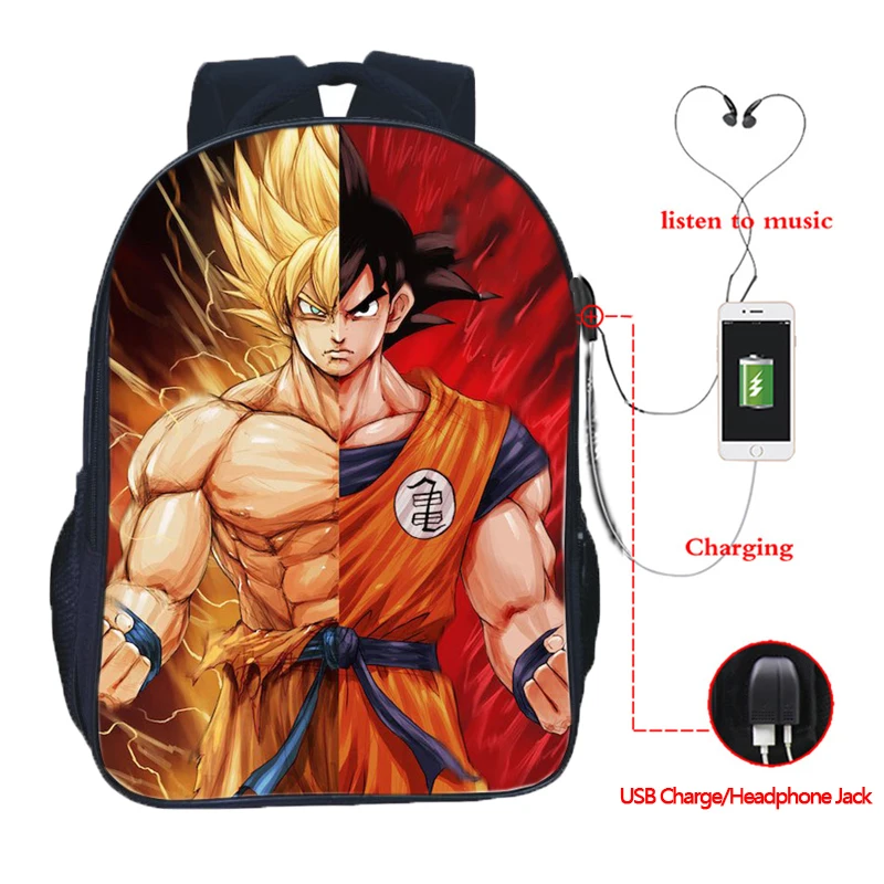 Dragon Ball для мальчиков и девочек рюкзаки для подростков отец Сон Гоку Сплит USB зарядка школьные сумки Вегета красивый мужской женский рюкзак