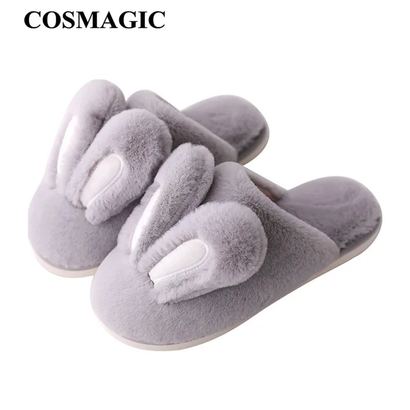 COSMAGIC/Новинка года; зимние женские теплые домашние тапочки с кроличьими ушками; нескользящие домашние тапочки для спальни; плюшевые Тапочки