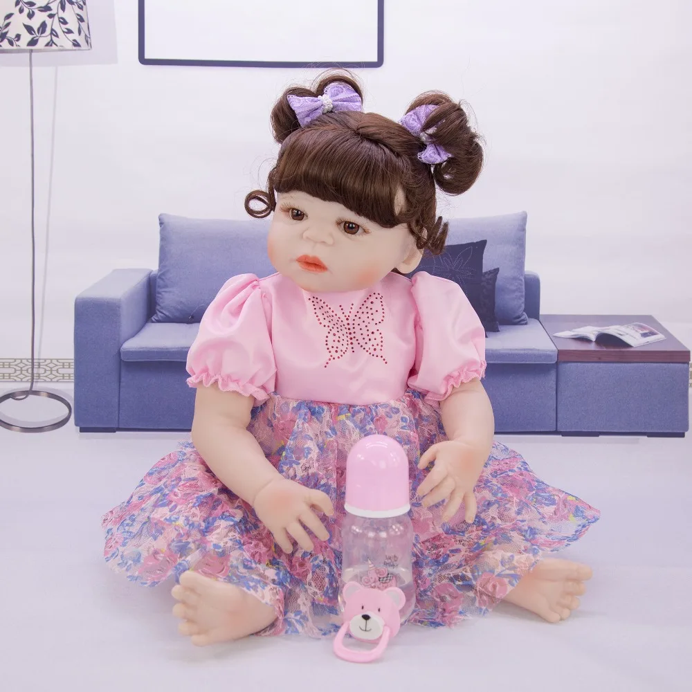 Вьющиеся волосы bebes reborn цельное тело силиконовая кукла 2" 57 см детская кукла «реборн» малыш bonecas дети подарок игрушки