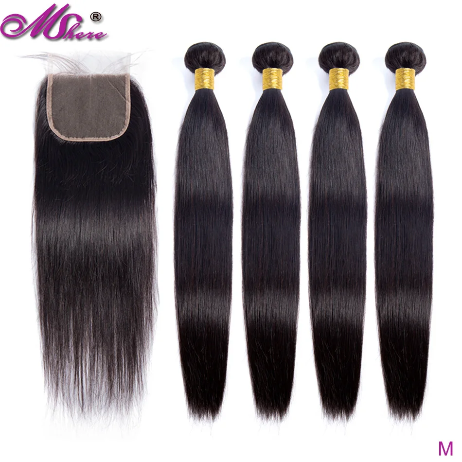 

Straight strands of mshere with closure strands of Brazilian hair with strands locks of human hair with closure hair extension