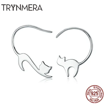 

Cat Stud Earrings 925 Sterling Silver Cat Kitten Long Tail Stud Earrings for Women Bijoux Fashion Earrings Jewelry 2018 TE040