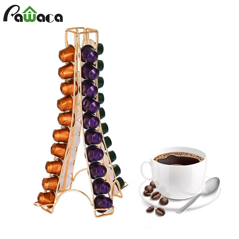 

360 Rotating 32 Capsule Coffee Pod Holder Coffee Capsule Dispensing Tower Stand for Nespresso Capsule Storage Coffee Stand