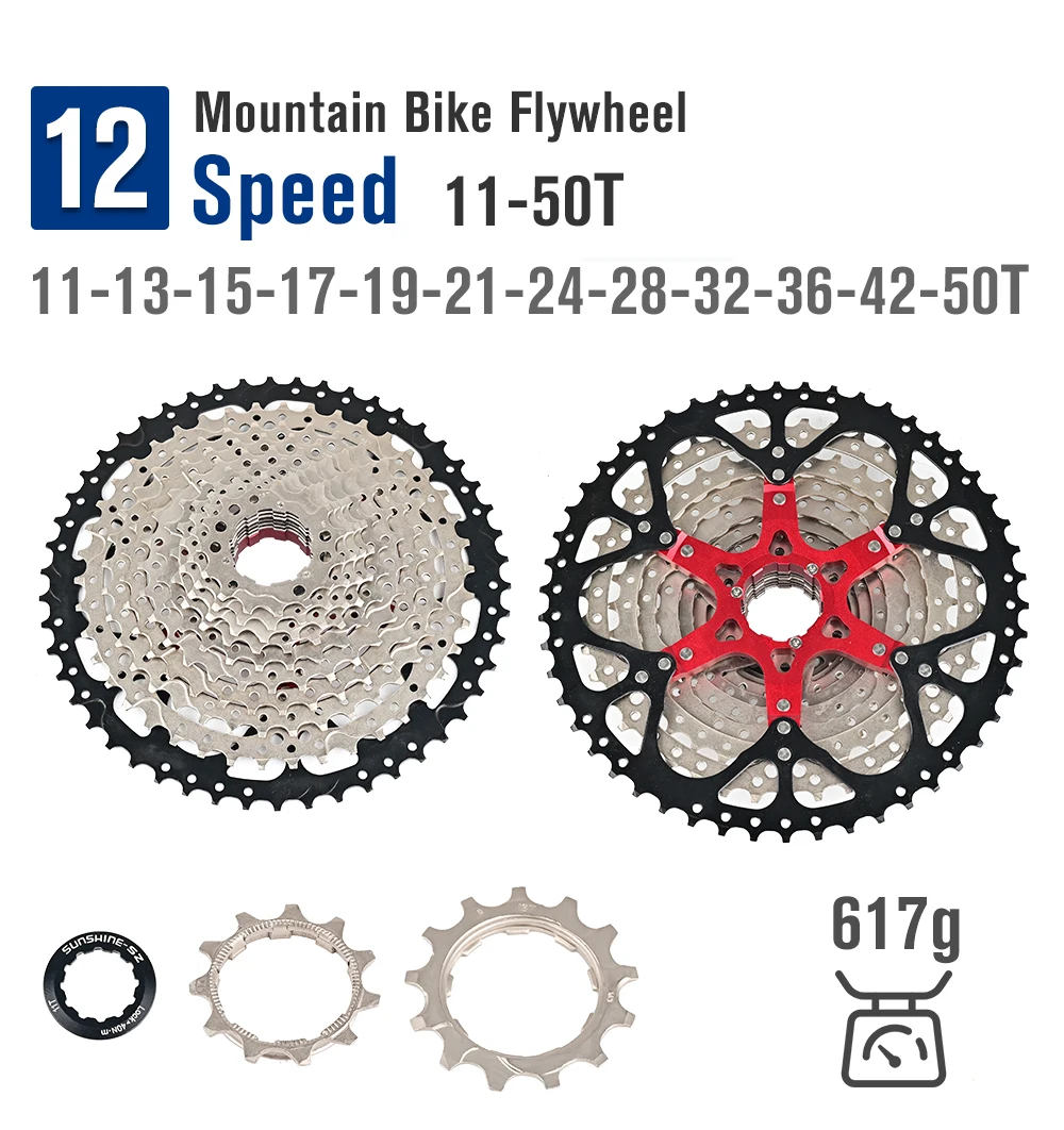 SUNSHINE MTB Bike Cassette Freewheel 8 9 10 11 12 Speed 11-32T/36T/40T/42T/50T Bicycle Cassette Flywheel K7 Sprocket HG Hub