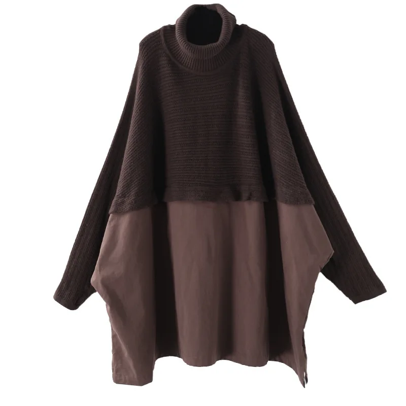 [EWQ] осень зима узор водолазка воротник длинный рукав поддельные из двух частей пуловеры винтажное платье для женщин 19C-a37-06-0
