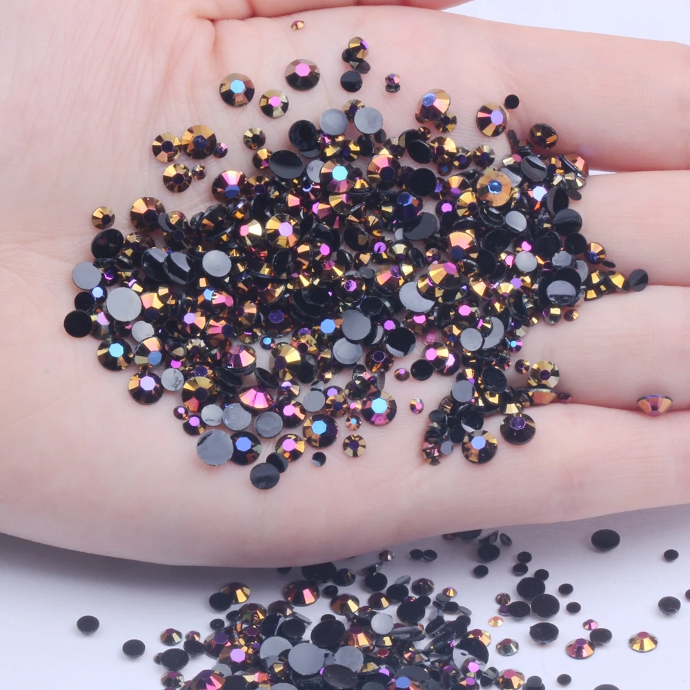 Black AB FlatBack Non HotFix Crystal Nail Art Black AB Rhinestones Strass  Crystal Applique Glue On Stones For Clothes Decoration