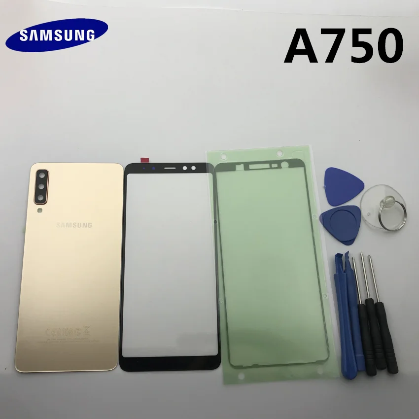 Новинка,, для samsung Galaxy A7 SM-A750, A750F, Задняя стеклянная крышка, задняя крышка, крышка батареи, дверь+ передняя стеклянная линза+ клей+ Инструменты