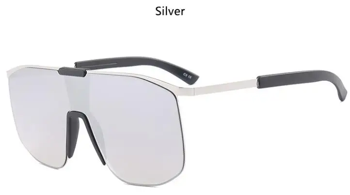 silver silver Квадратные Солнцезащитные очки больших размеров, женские роскошные зеркальные безободковые очки с одной линзой, мужские солнцезащитные очки с плоским верхом, синие солнцезащитные очки с металлической оправой UV400 - Цвет линз: silver silver