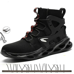 Chaussures de sécurité avec embout en acier pour hommes, noires, Anti écrasement, bottes de sport respirantes, pour randonnée industrielle et travail 