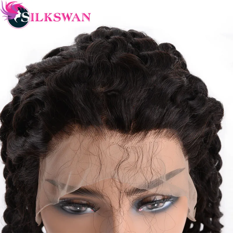 Silkswan натуральный цвет человеческие волосы remy кудрявые парики 13*4 кружевные передние парики с детскими волосами 130 Плотность предварительно выщипанные волосы