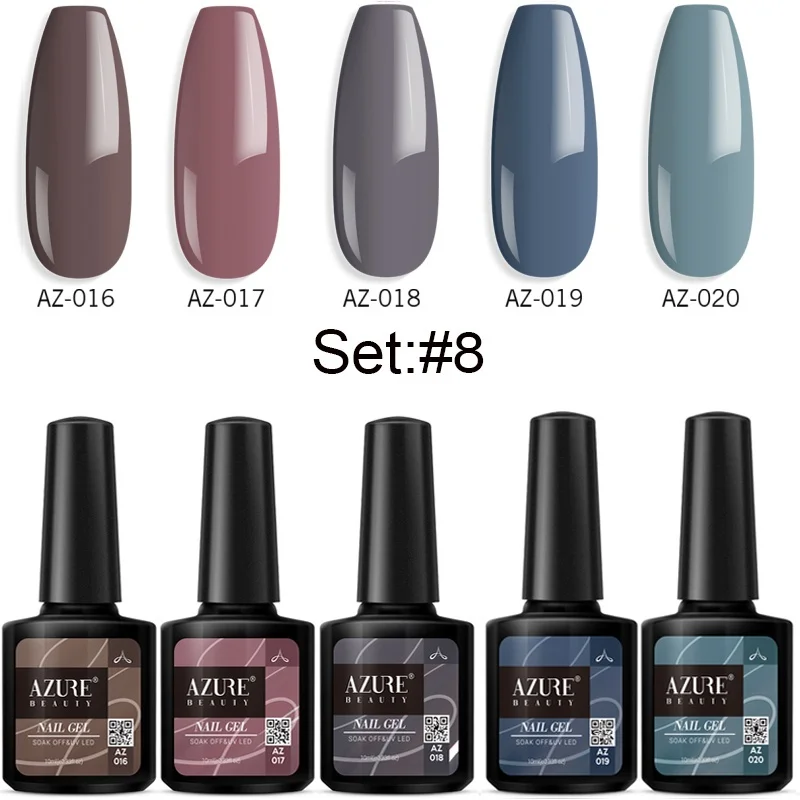 Azure beauty, 5 шт./лот, новейший набор гелей для УФ-лака фиолетового цвета, Набор цветных блестящих светодиодных лаков для ногтей - Цвет: 5PCS SET 08