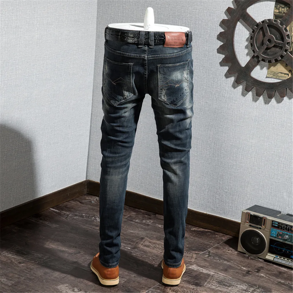 Джинсовые обтягивающие джинсы высокого качества с принтом для мужчин, тонкие эластичные джинсы, байкерские джинсы, осенне-зимняя уличная одежда в стиле хип-хоп