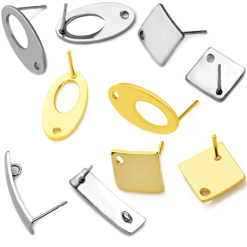 20pcs Polygonal Stainless Steel Gold Earring Stud Ear Hook Pad Base DIY Man Woman Earring Jewelry Making Findings Accessories