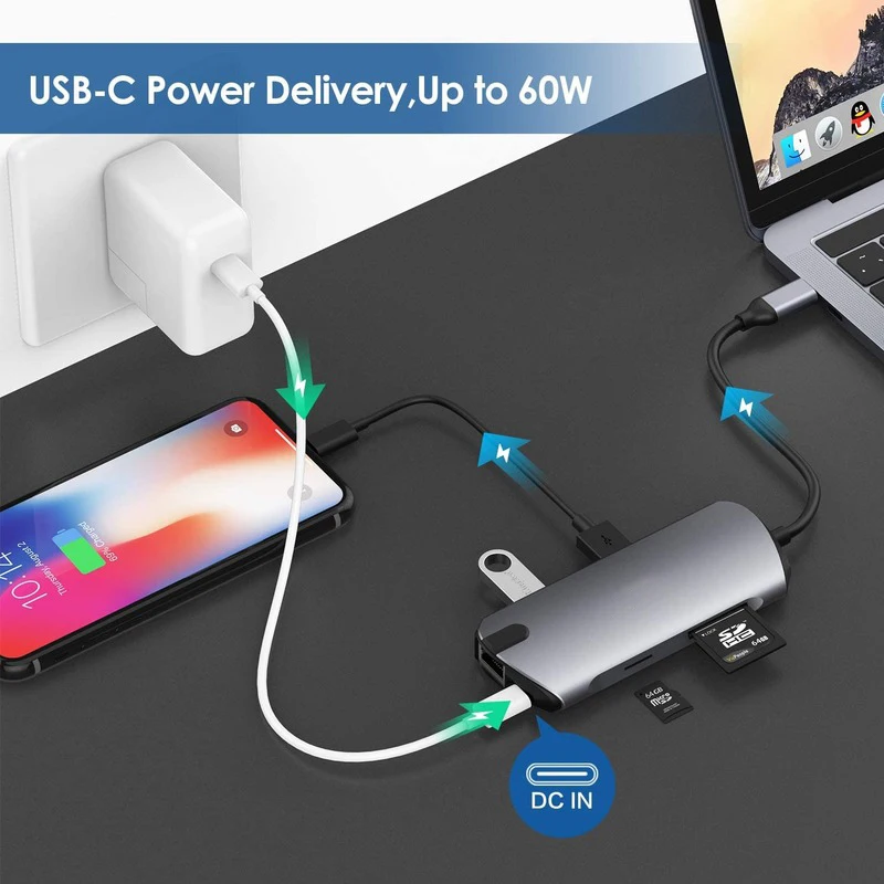 Basix Type C к RJ45 Gigabit Lan Ethernet HDMI адаптер SD TF кардридер USB 3 0 концентратор для MacBook Samsungs10