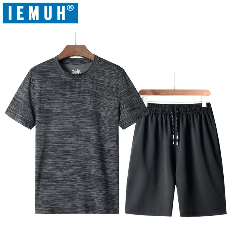 

IEMUH New High quality brand men T-shirt suit 2 piece casual short sleeve o-neck fashion printed cotton t shirt and shorts