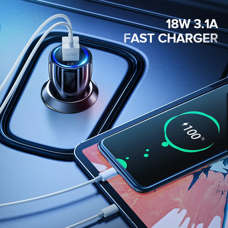 Автомобильное зарядное устройство GETIHU с двумя USB портами быстрая зарядка 18 Вт