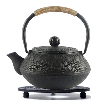 

Black Cast Iron Teapot Trivet with Rubber Pegs for Dining and Kitchen Table