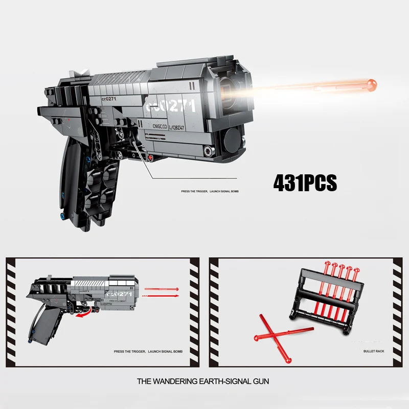 

Wandering Earth military weapon gun building block Signal Gun assemble model Pistol with shooting bricks toys figures collection