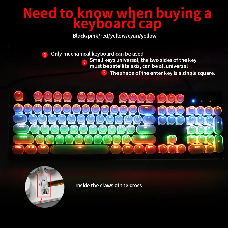 104pcs Retro Style Round Key Cap For Gaming Mechanical Keyboard Transmission Steampunk Typewriter With LED Backlit