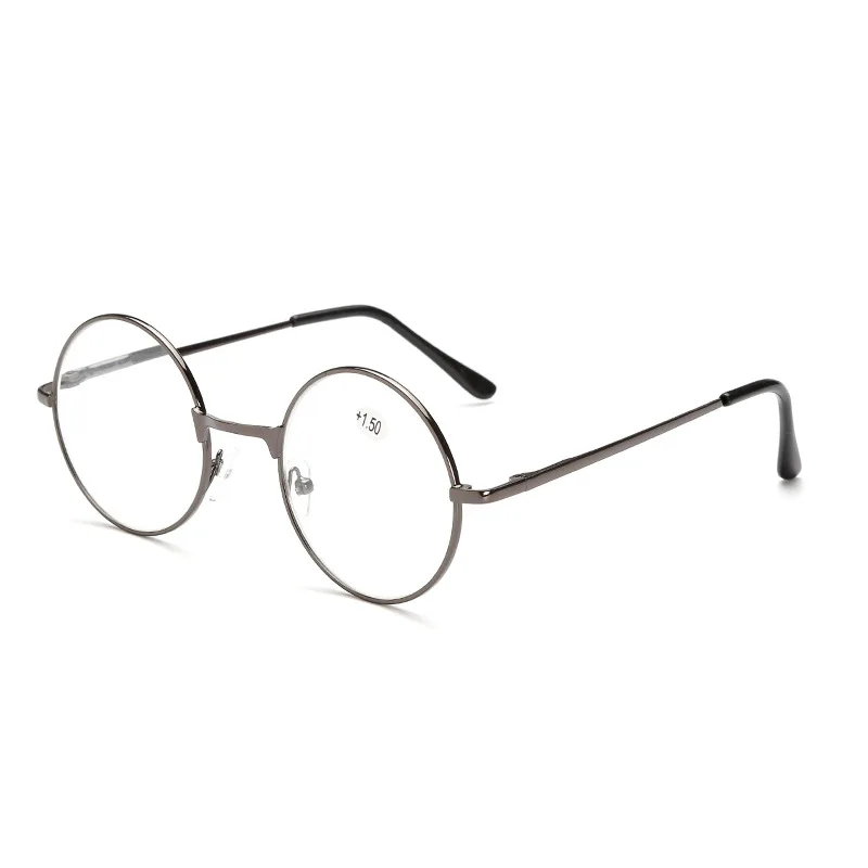 Винтажные круглые металлические весенние очки для чтения, ретро очки для мужчин и женщин, зеркальные очки с металлической оправой, красные очки - Цвет оправы: Gun gray