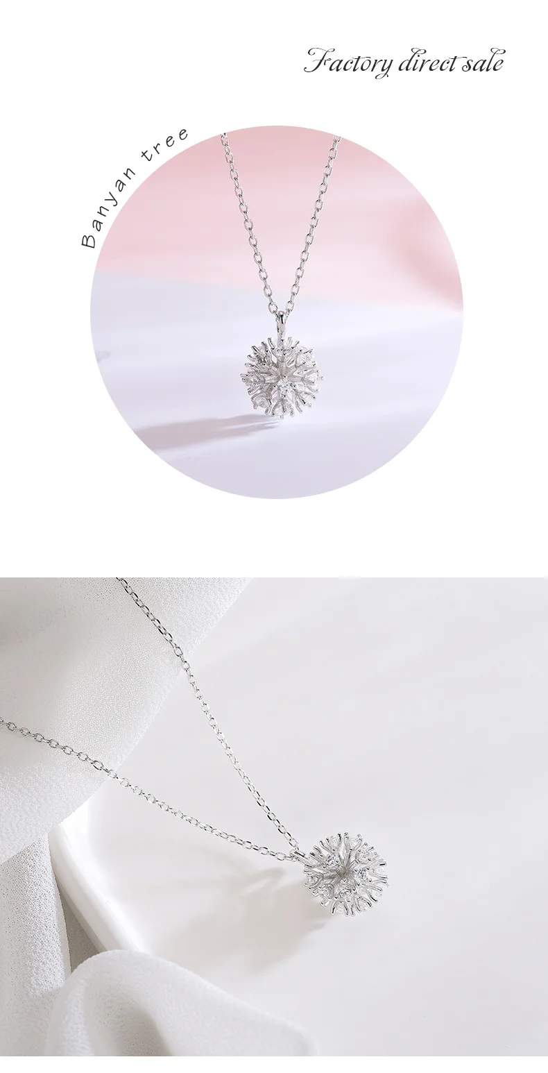 925 Sterling Geometry Beauty Planet Necklace South Korea INS Elegant Wind Girl'S Rhinestone Snow Globe Dandelion Pendant