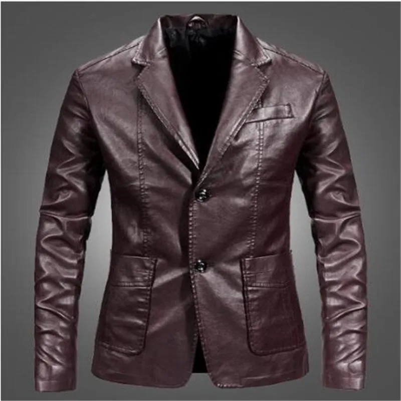 4 Men Leather Blazer Sheepskin New Spring And Autumn Fashion Male Suit Genuine Leather Coat Slim Pocket Teenage Boy - Цвет: 4