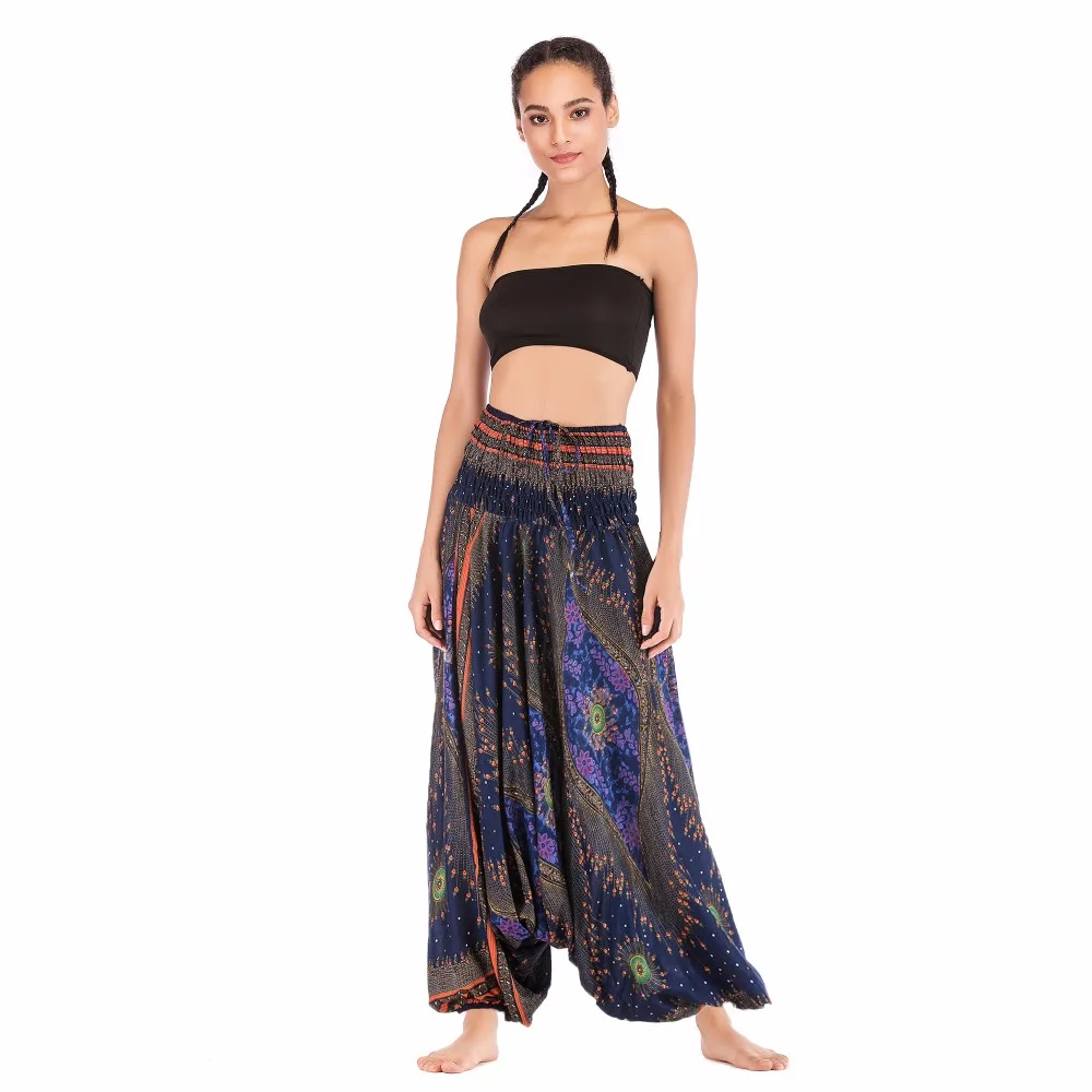 Big Peacock eye navy gold jumpsuit harem pant BPEJ001 (2)