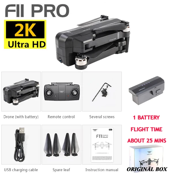 SJRC F11 Pro gps Дрон с камерой 2K бесщеточный Квадрокоптер 28 минут время полета Wifi FPV Квадрокоптер Профессиональный Дрон VS X6 B4W - Цвет: Original box 1 batte