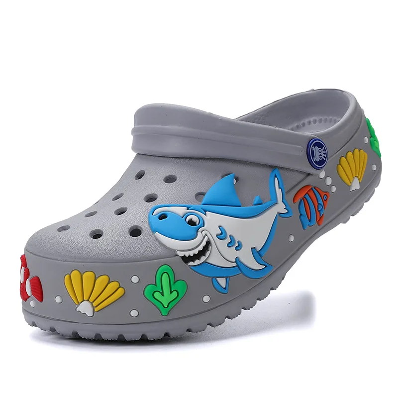 4-18y Children Shoes Girls Sandals Summer Boys Slippers Kids Mules Clogs Cartoon Shark Beach Non-Slip Breathable Garden Shoes kids sandals garden clogs shoes suede mules slippers