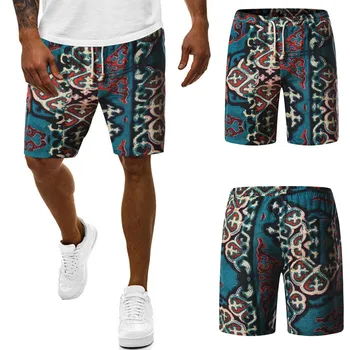 

Men's Ethnic Printed Linen Cotton Multi-pocket Overalls Shorts Fashion Pant Шорты Мужские Летние Bermudas Masculina