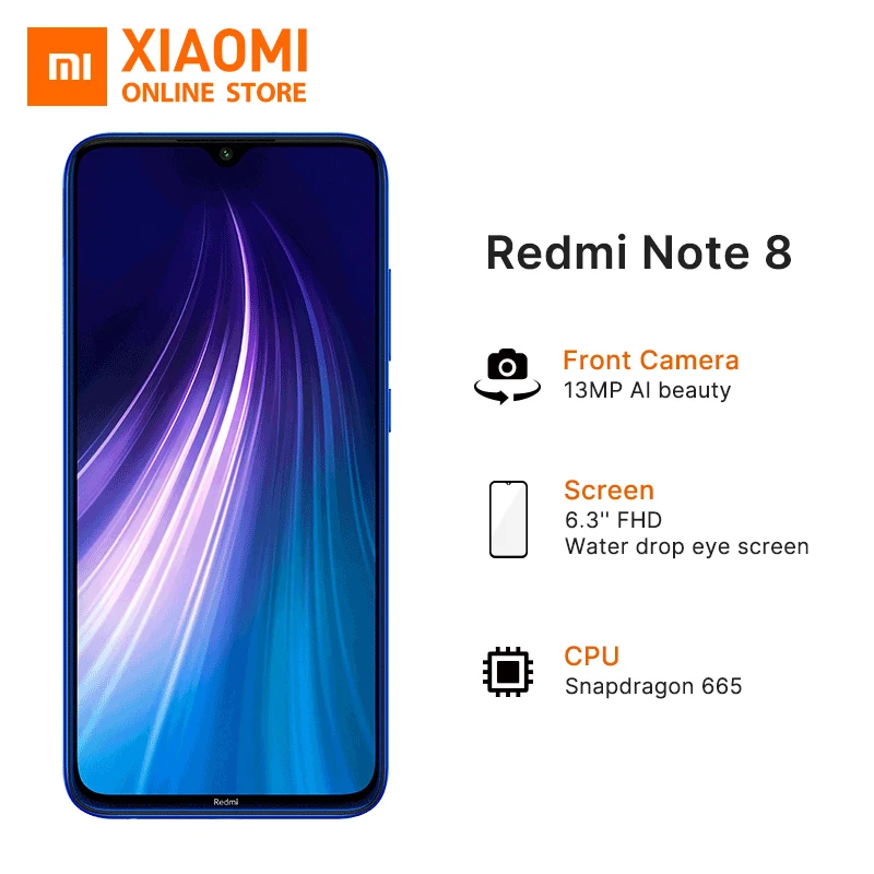 Смартфон Xiaomi Redmi Note 8 с глобальной версией, 3 ГБ, 32 ГБ, Восьмиядерный процессор Snapdragon 665, 4000 мАч, 6,3 дюйма, 48мп, четырехъядерный, задняя камера, мобильный телефон