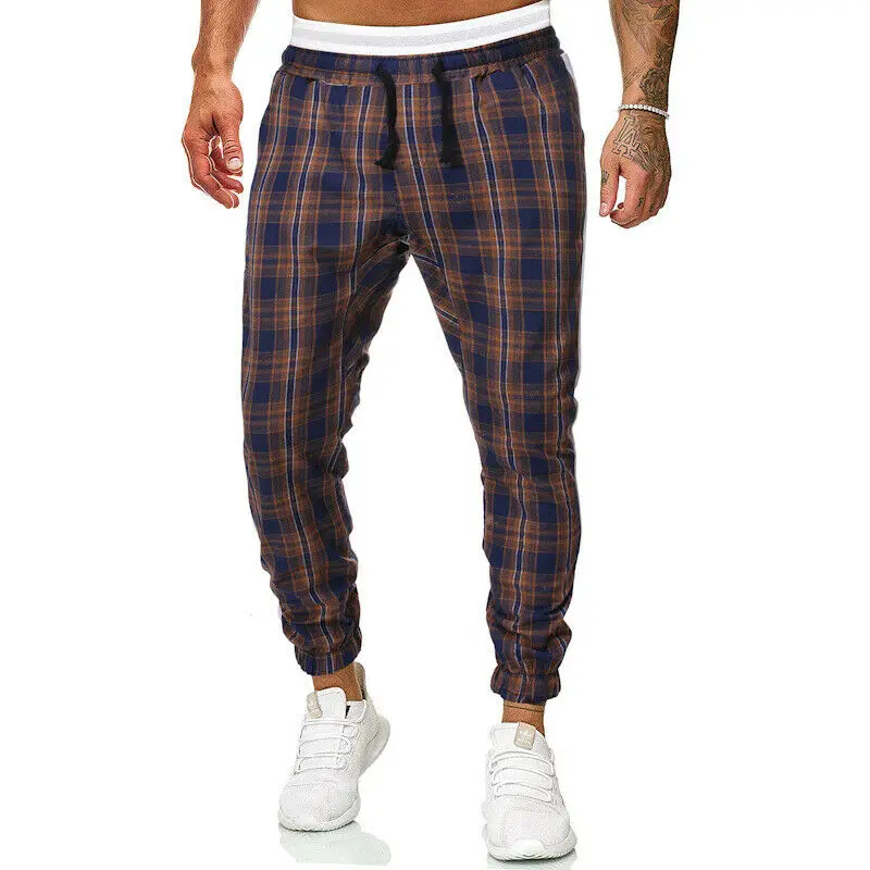 Осенние мужские обтягивающие узкие брюки для бега джоггеры Slim Fit милый спортивный костюм клетчатый карандаш брюки длинные брюки размер m-xxl