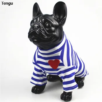 

French Bulldog's blue and white striped sea soul shirt short-sleeved sweater clothes with embroidered love clothes dog mom XXXL