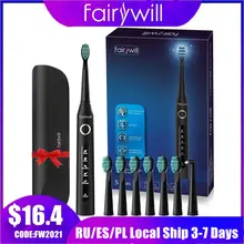 Fairywill-cepillo de dientes eléctrico sónico para adulto, FW-507 recargable por USB, resistente al agua, 8 cabezales de repuesto