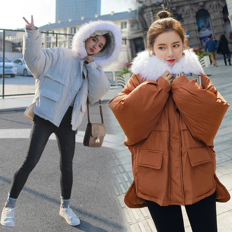 

2018 New Style Winter Workwear Cotton Coat WOMEN'S Coat Large Fur Collar Hooded Cotton-padded Clothes Loose-Fit Slimming Waist H