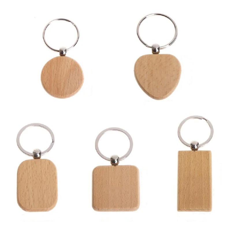 

100 Blank Wooden Wooden Keychain Diy Wooden Keychain Key Tag Anti-Lost Wood Accessories Gift (Mixed)