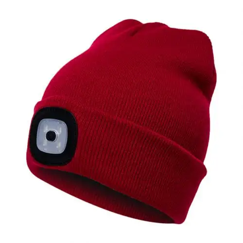 Унисекс Открытый Велоспорт Пешие прогулки светодиодный светильник вязаная шапка зимняя эластичная шапочка - Цвет: Red