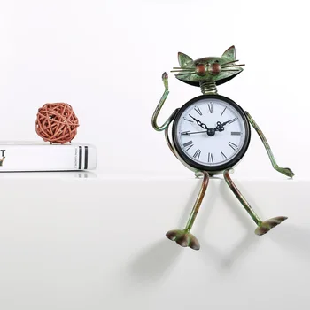 

Cat Clock Handmade Vintage Metal Iron Cat Figurine Mute Table Clock Practical Clock One AA Battery Desktop Clock
