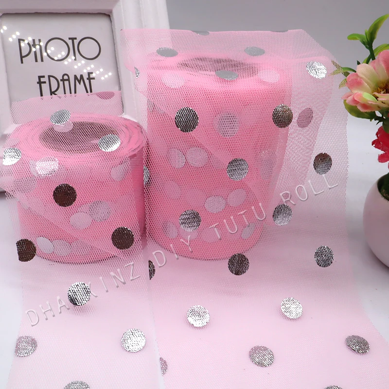 Pink Сверкающая Тюлевая пачка в мелкий горошек с блестками, 25 ярдов, 6 см/10 см, пачка на катушке для свадьбы, декор из органзы, лазерные поделки, товары для дня рождения - Цвет: Pink