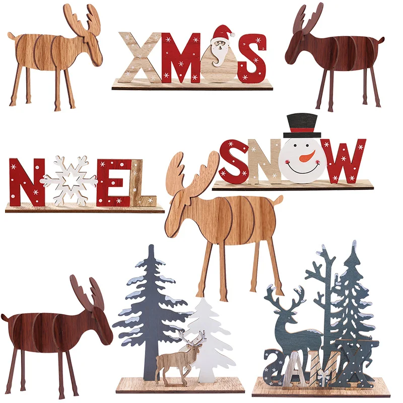 Christmas Wooden Reindeer Xmas Tree Elk Splice Ornament for Christmas Home Decoration New Year Kids Favor Supplies