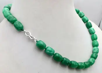 

New 8x12MM Nature Green Emerald GEMS BEADS NECKLACE 18" 925 silver Clasp AAA