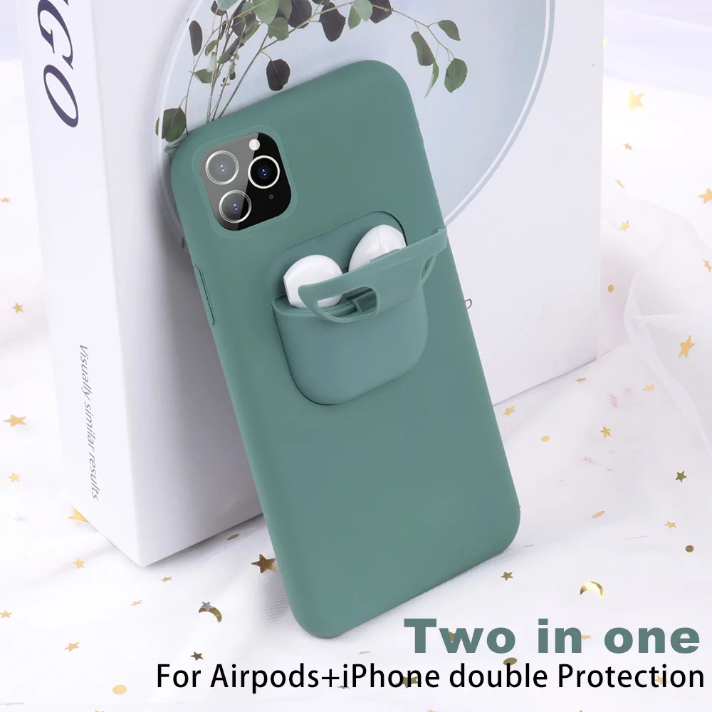 2 в 1 чехол для мобильного телефона s для iPhone X/XR/Xs Max/11/11 Pro/11 Pro Max жидкий силиконовый держатель матовый чехол для AirPods чехол