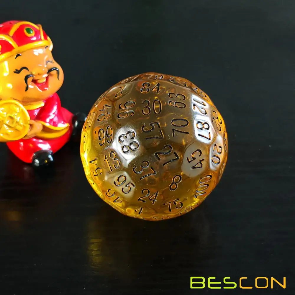 Bescon Translucent Polyhedral Dice 100 Sides Dice, Transparent D100 die, 100 Sided Cube, D100 Game Dice,100-Sided Cube of Amber 5