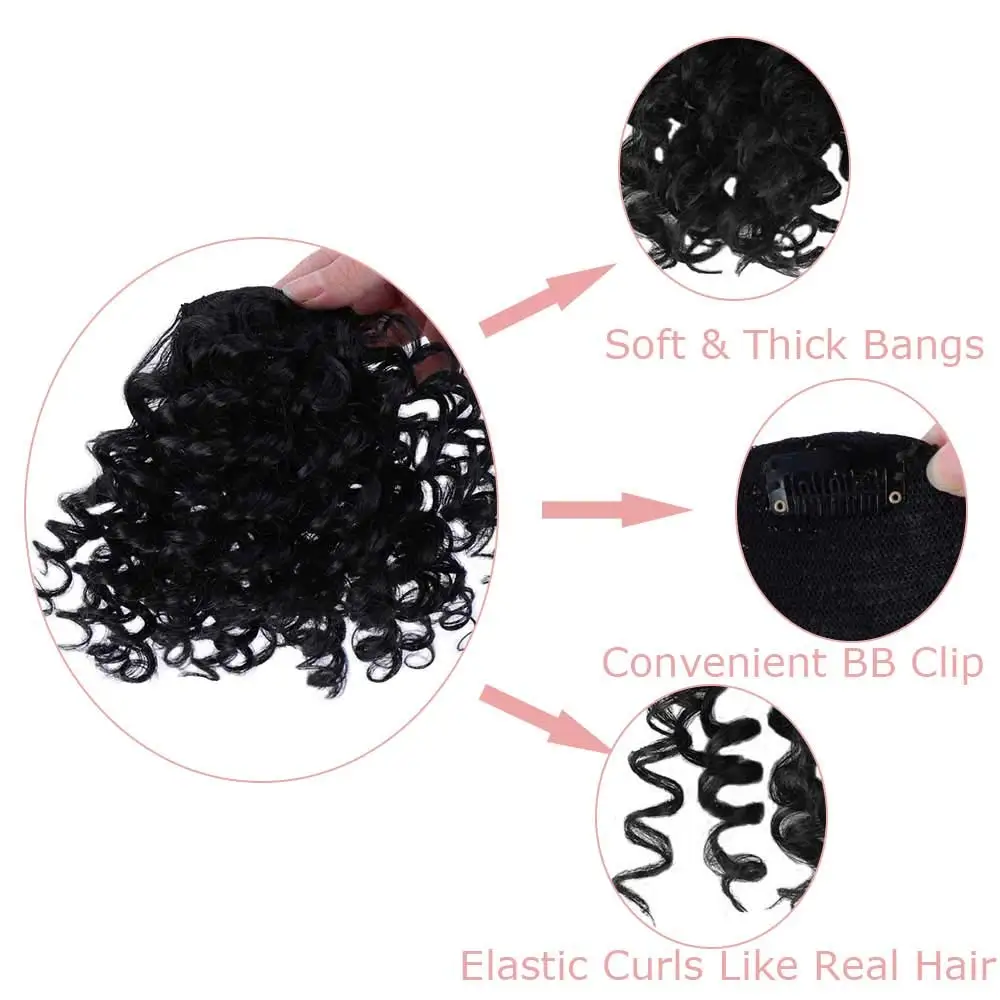 LUPU Synthetic Fringe Bangs Afro Kinky Curly Wig Extensions For Women Natural Black Hairpieces Heat Resistant Fiber Clip in Hair