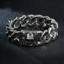 Огромный тяжелый панк каркасная цепь Мода Твердые 316L нержавеющая сталь крутой мужской Рыцарь индивидуальность царствующий череп браслет