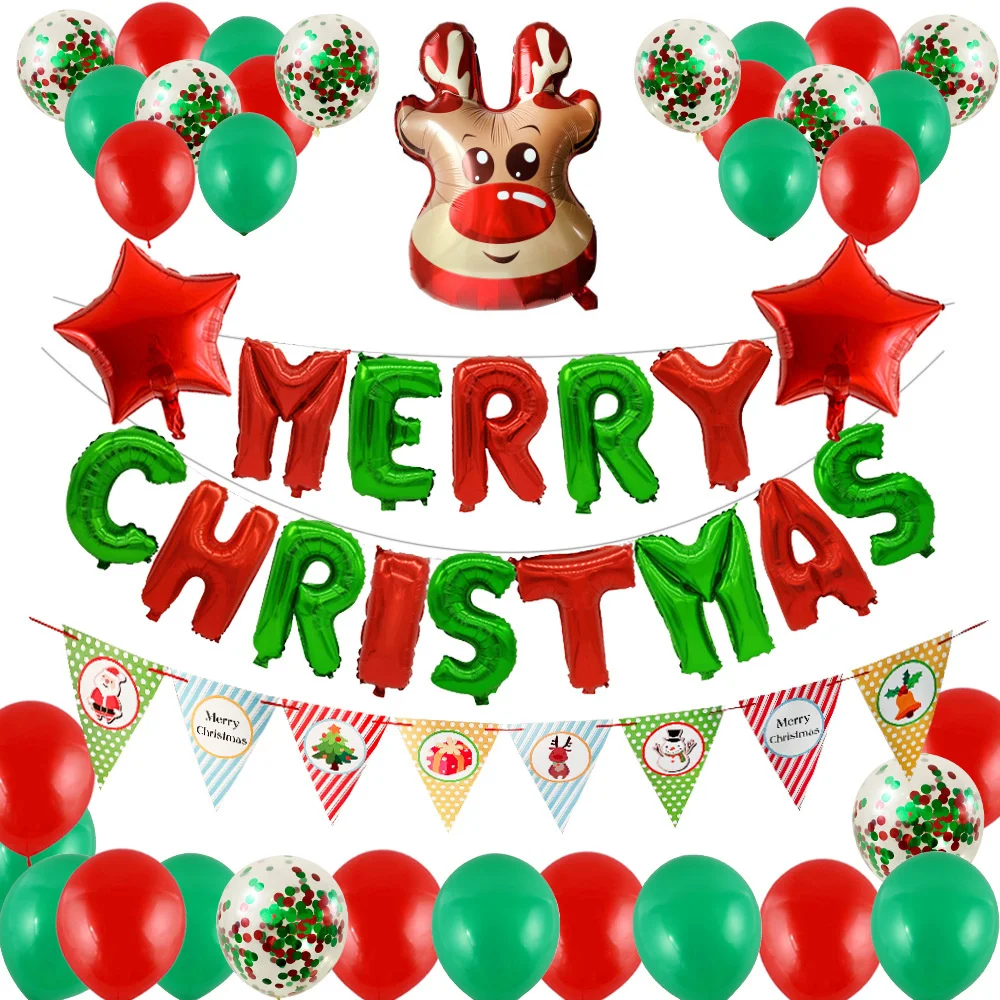 

Christmas Balloon Set Cartoon Elk Toy Balloon Christmas Party Decoration Sequined Latex Balloon Combination Merry Christmas