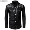 Stylish Western Cowboy Shirt Men Brand Design Embroidery Slim Fit Casual Long Sleeve Shirts Mens Wedding Party Shirt for Male 1