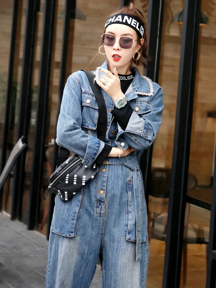 Sale Real Sweatpants Pants Women New Palazzo Pantalon Mujer Spring Retro Old Washable Lapel Tooling Jumpsuit Trousers Loose