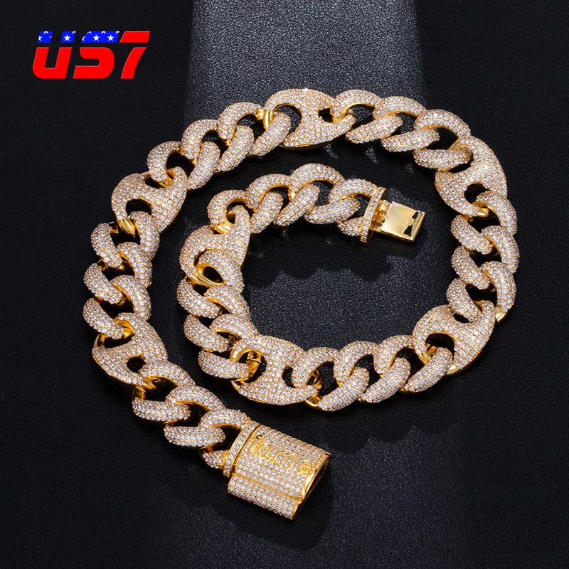 US7 18 мм AAA CZ кубический цирконий звено цепи ожерелье Bling Iced Out Стразы медные ожерелья Мода хип хоп ювелирные изделия для мужчин