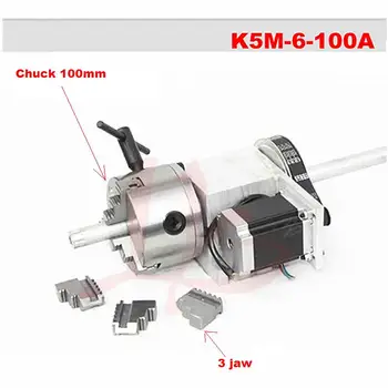

4 Jaw 100mm chuck CNC 4th Axis K5M-6-100 CNC dividing head Rotation 6:1 A axis for Mini CNC router engraving machine